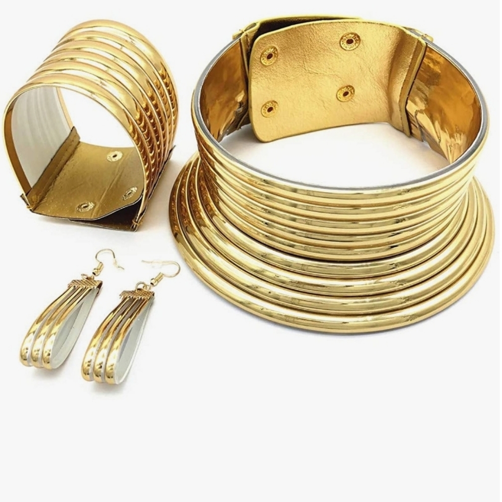 3 p c gold african choker set